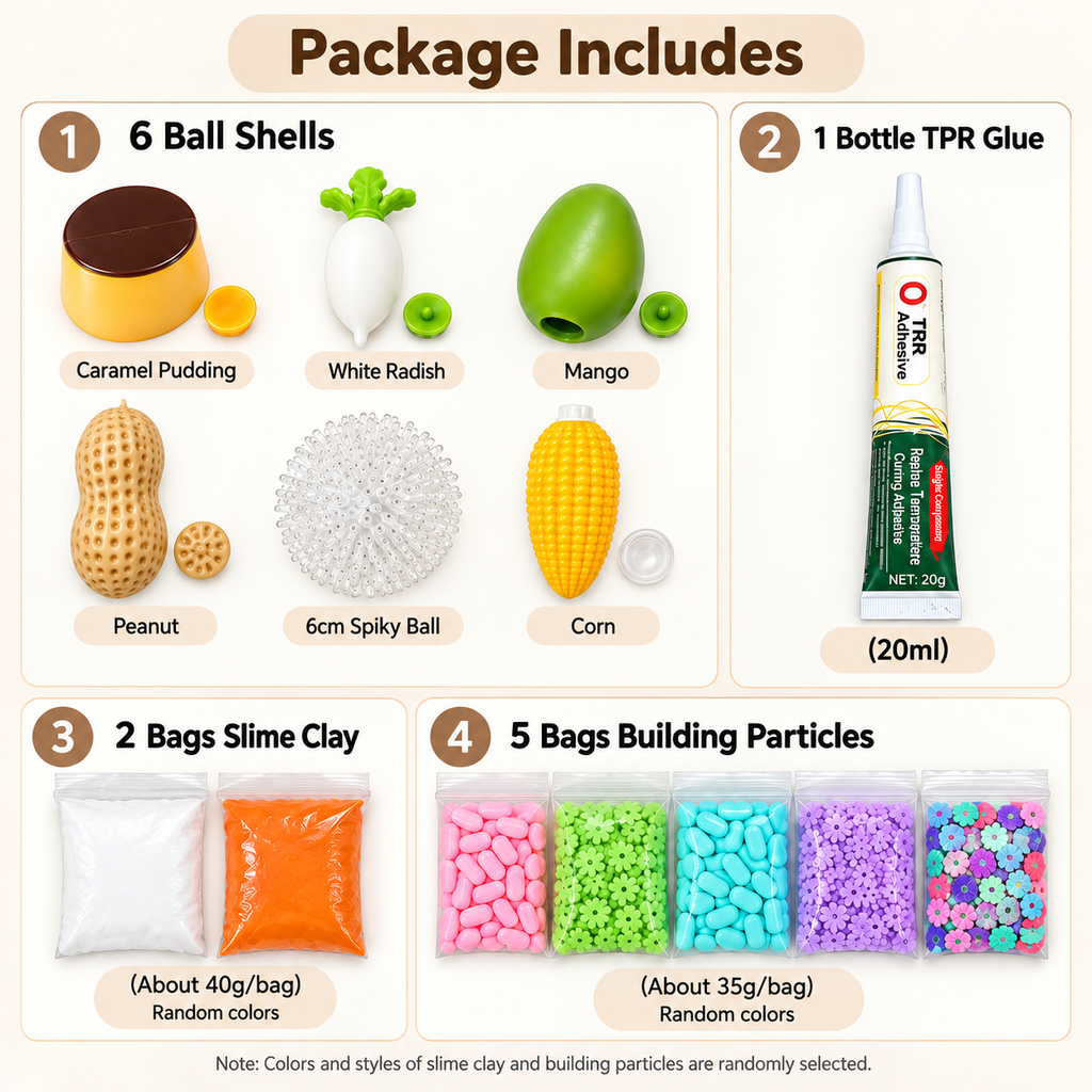 DIY Crunchy Squishy Ball Making Kit –Crunchy DIY squishy ball - Make 6 Stress Balls | Sensory Craft Kit with Ball Shells, Slime Clay, Building Beads & TPR Glue