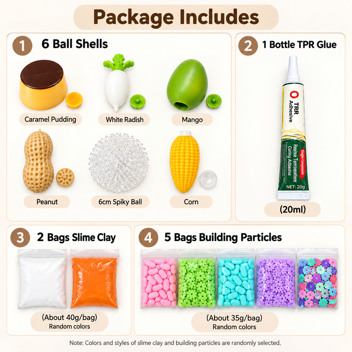 DIY Crunchy Squishy Ball Making Kit –Crunchy DIY squishy ball - Make 6 Stress Balls | Sensory Craft Kit with Ball Shells, Slime Clay, Building Beads & TPR Glue