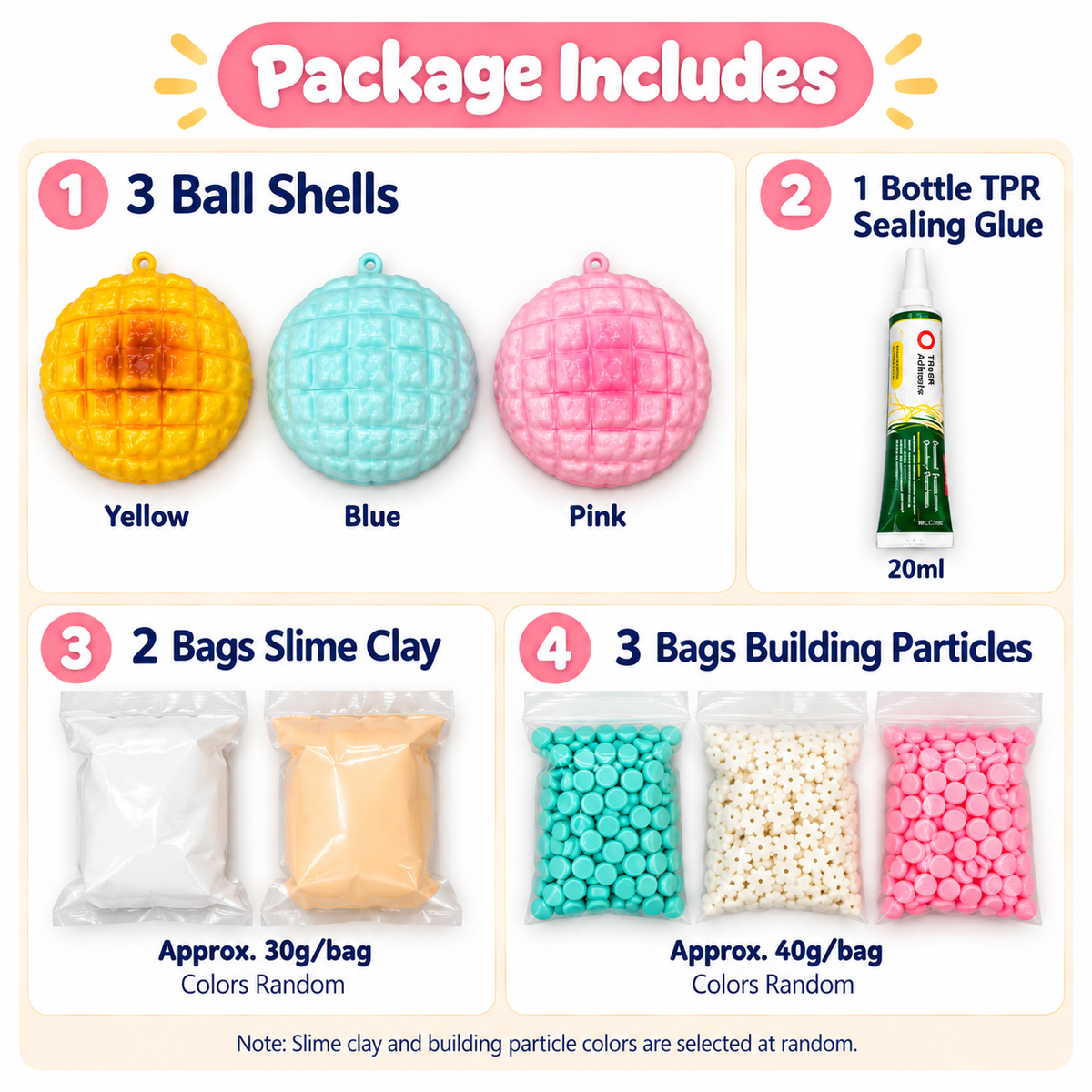 DIY Squishy Ball Making Kit –Crunchy DIY squishy ball - Make 3 Stress Balls | Sensory Craft Kit with Ball Shells, Slime Clay, Building Beads & TPR Glue