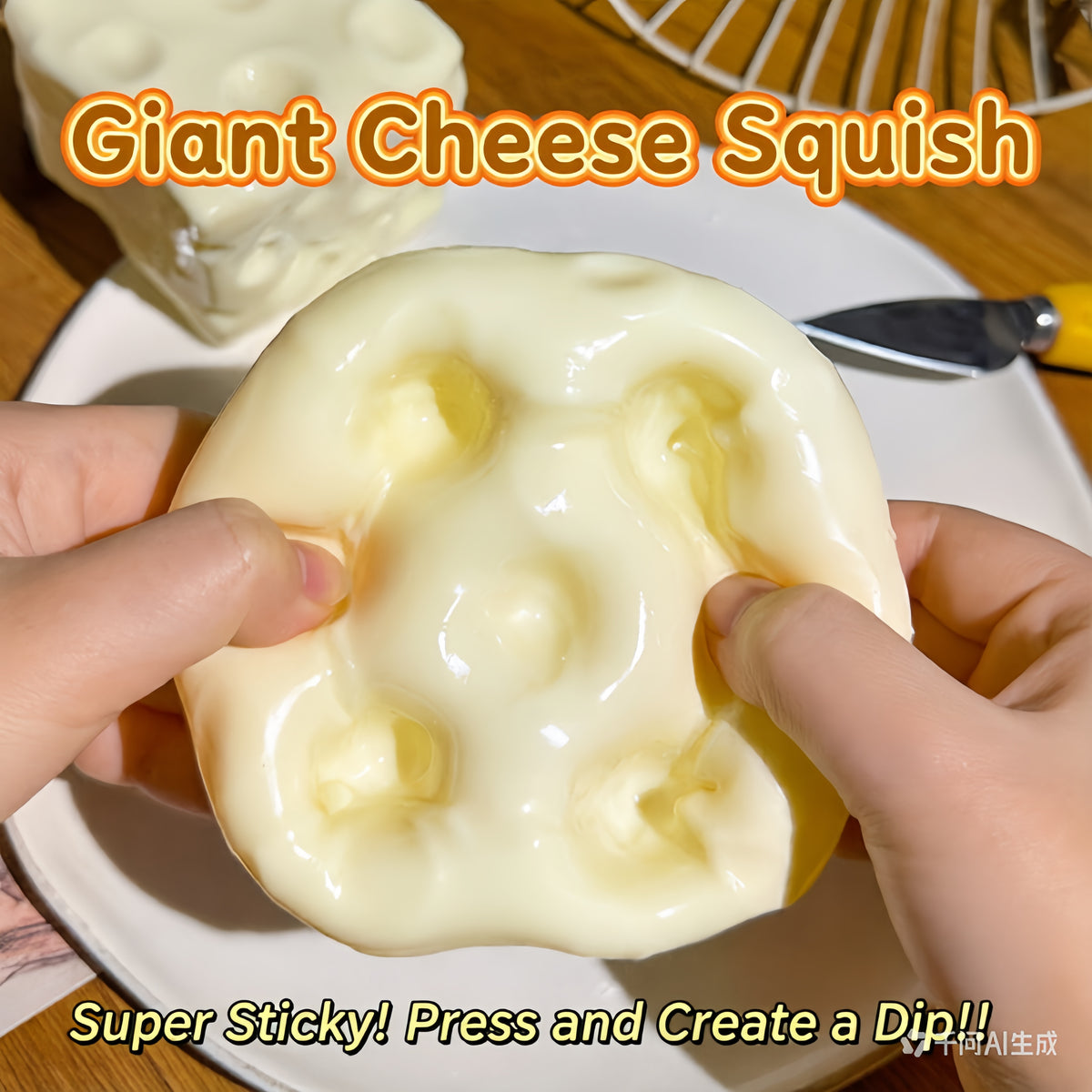 6cm Cheese Squishy - Moldable Non-Rebound Fidget Toy with Crunchy Slime & Vaseline Fillings