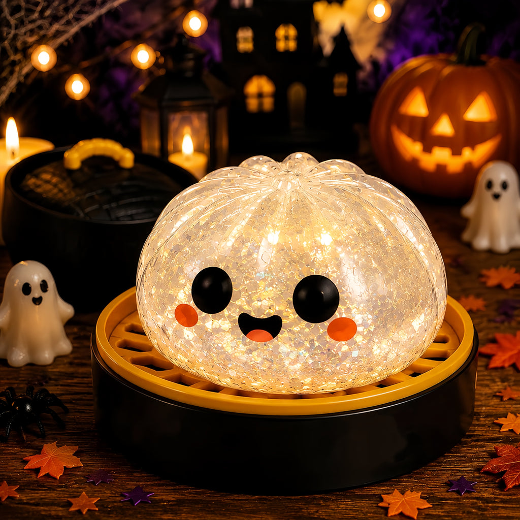 Halloween Themed Dumpling Mystery Box, Soft Resilient Glitter‑Gel Filled Sensory Desk Decor, Random 6‑Style Assortment, Holiday Stress Relief Ornament, Ideal Halloween Gift
