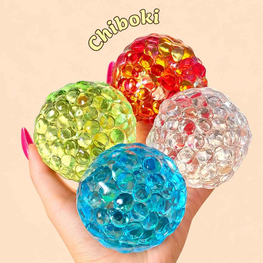 Chiboki Rainbow Candy Pop Beads — Thin-Skin Grainy Petroleum Jelly Handcrafted Moldable Stress-Relief Fidget Ball (Non-Spring-Back)