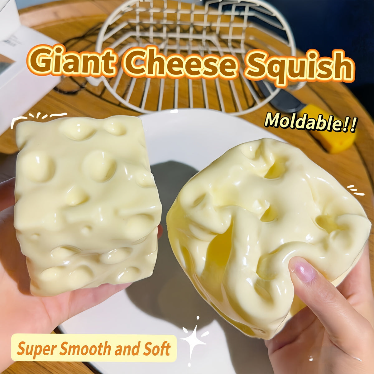 6cm Cheese Squishy - Moldable Non-Rebound Fidget Toy with Crunchy Slime & Vaseline Fillings